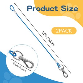 Mi Metty Chew Proof Dog Leash,2Pack Extension Metal Cable Lead,No Tangle Dual Dog Leashes,Multiple Leash for 2 Dogs,DHeavy Duty Dog Leash Extender for Collar &Harness (Black+Blue, 20in/50cm)