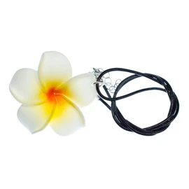 Miniblings Frangipani Flower Beach Necklace - Handmade Fashion Jewellery I Necklace with Pendant Length 45 cm - Flowers Hawaiian Leather Surfing Fabric, Leather Cotton