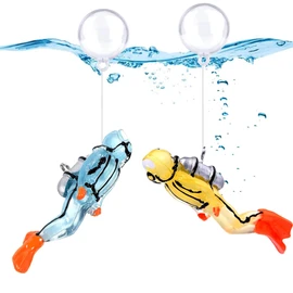2pcs Glow-in-The-Dark Fish Tank Decorations, Cute Little Diver Aquarium Decoration, Floating Aquarium Accessories(Blue& Yellow)