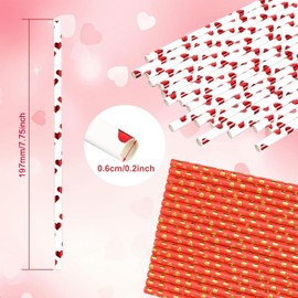 EVECILOO 200 PCS Foil Heart Drinking Paper Straws Foil Red Silver Gold Heart Straws Disposable Drinking Straws Wedding Birthday Party Decorative Straws Supplies, 4 Styles
