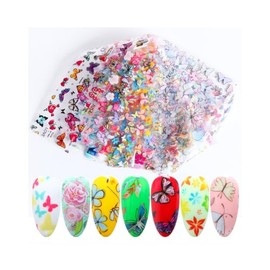 Generic Laser Butterfly Daisy Rose Flower Nail Foil Transfer Sticker 10Pcs 20X4Cm Xk102 Nail Wraps Art Stickers Manicure Supplies for Women for Home Nails Full Long Lasting Easy Apply and Remove