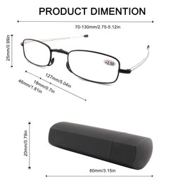 FEIVSN 2 Pack Folding Reading Glasses for Men Women, Foldable Compact Readers with Small Hard Pocket Case Spring Hinge, Black + Gun Matel, 3.00