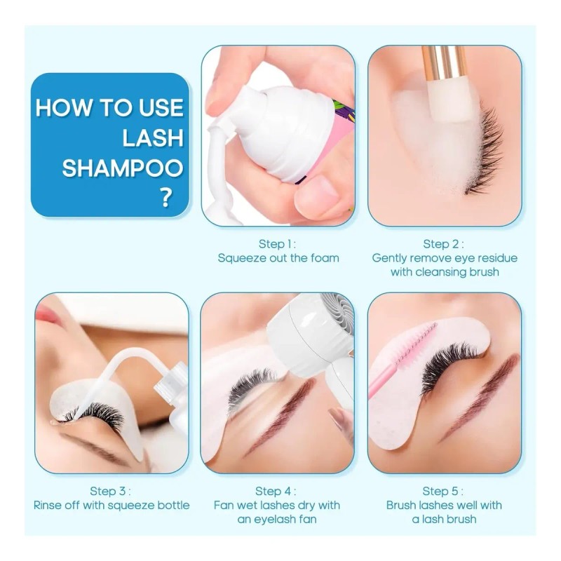 Kit Shampoo Espuma Para Pestañas Y Brocha Para Extensiones