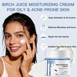 Birch Juice Moisturizing Cream, Birch Face Moisturiser for Acne Prone Skin, Korean Moisturiser with Hyaluronic Acid, Daily Hydrating Face Cream, Oil-Control, Reduces Blackheads, Korean Skincare