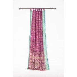 Light-Filtering Sari Colorful Curtains – Boho Curtains, Bed Canopy Panel, Wall Tapestry or Window Treatment For Bedroom or Living room + Tote bag (96"L x 42"W Set of 2, Magenta Aqua)