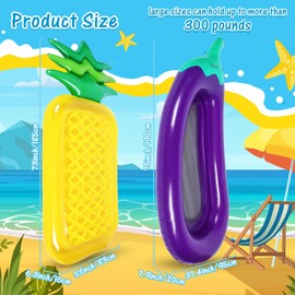 Libima 2 Pcs 73 Inch Giant Pineapple Pool Floats 75 Inch Eggplant Pool Float, Large Float Raft Summer Beach Swimming Pool Inflatable Floatie Lounge for Adults