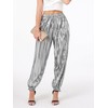 heipeiwa Women's Metallic Pleated Sequin Shiny Joggers Pants Party Club