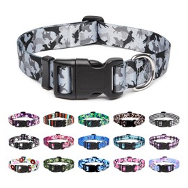 Mercano Adjustable Dog Collar - Special Design Patterns, Soft Nylon Comfortable Durable Pet Collar for Small Medium Large Dogs (XS, Dog Camouflage Grey)