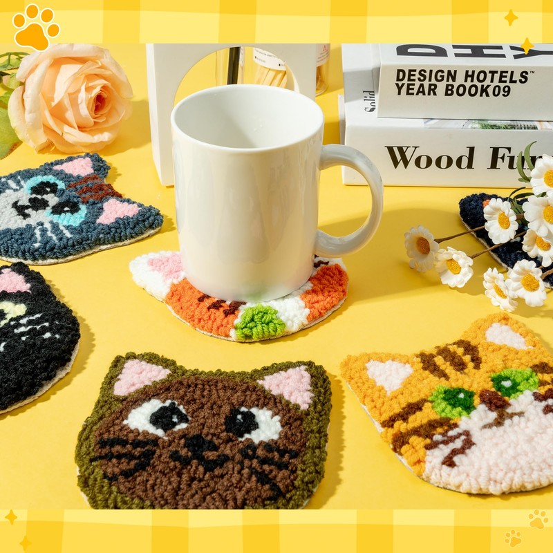 WATINC Punch Needle Coaster Kit Punch Needle Coaster Kit Cat