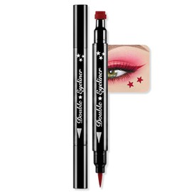 BINGBRUSH Double-sided Liquid Stamp Eyeliner Pen, Face Stamps Makeup Extremely Black Waterproof Slim Gel Felt Tip High Black Pigment Liquid Eyeliner & Seal (10#Star&Red)