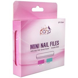 25PCS Mini Size PANA Professional Double Sided Nail Files - Pink&Teal, 180/180 Grit - Emery Board Nail Buffering File Manicure Pedicure Nail Polisher Washable