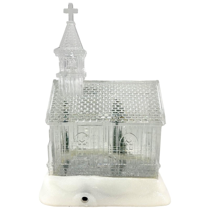Gerson 2660080 Battery Operated Lighted Holiday Spinning Water Globe Church,
