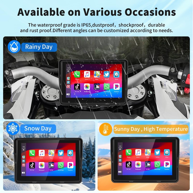 Podofo 2024 Upgrade Motorcycle GPS Wireless Apple Carplay/Android Auto Waterproof