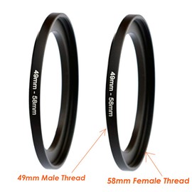(2 Pcs) 49-58MM Step-Up Ring Adapter, 49mm to 58mm Step Up Filter Ring, 49 mm Male 58 mm Female Stepping Up Ring for DSLR Camera Lens and ND UV CPL Infrared Filter