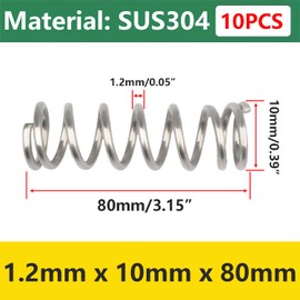 Qrity 10Pcs Coil Extended Compressed Spring, Compressed Springs, Stainless Steel Springs, Wire Diameter 1.2mm, 10mm OD, 80mm Free Length