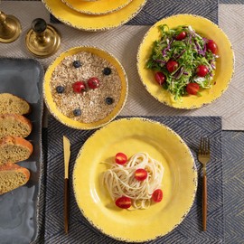 ZAROCRUS 12-Piece Rustic Melamine Dinnerware Set With Dinner Plate, Salad Plate And Large Capacity All Purpose Bowls,Service for 4, Indoor And Outdoor Use, Yellow