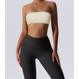 Boudaner - brasier deportivo para mujer, sin tirantes, sin mangas, sin costuras, sin costuras, para yoga, Beige, S
