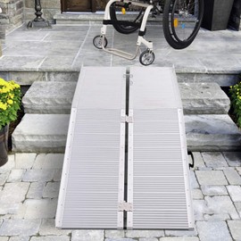HOMCOM Textured Aluminum Folding Wheelchair Ramp, Portable Threshold Ramp 10', for Scooter Steps Home Stairs Doorways