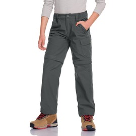 CQR Kids Youth Hiking Cargo Pants, UPF 50+ Quick Dry Convertible Zip Off Pants, Outdoor Camping Pants, Shenandoah Carbon Grey, X-Large