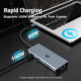 Tymyp USB C Hub, 8 in 1 USB C Adapter, Dual Monitor 4K HDMI, USB C Docking Hub for Mac Pro/Air(Network, USB 2.0, 5 Gbps USB 3.0,PD 100W,SD/TF Reader) for Dell, Surface, HP, Lenovo