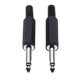 6.35mm 1/4" Inch Mono Jack Male Plug, 2-Pole - Pack Of 2, Plastic Grip Repair Jack TS Solder Type DIY Audio Cable Connector