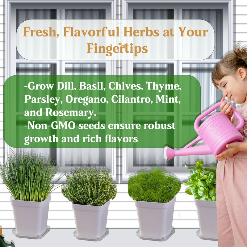 Indoor Herb Garden Kit, 9 Non-GMO Seeds with Reusable Pots,