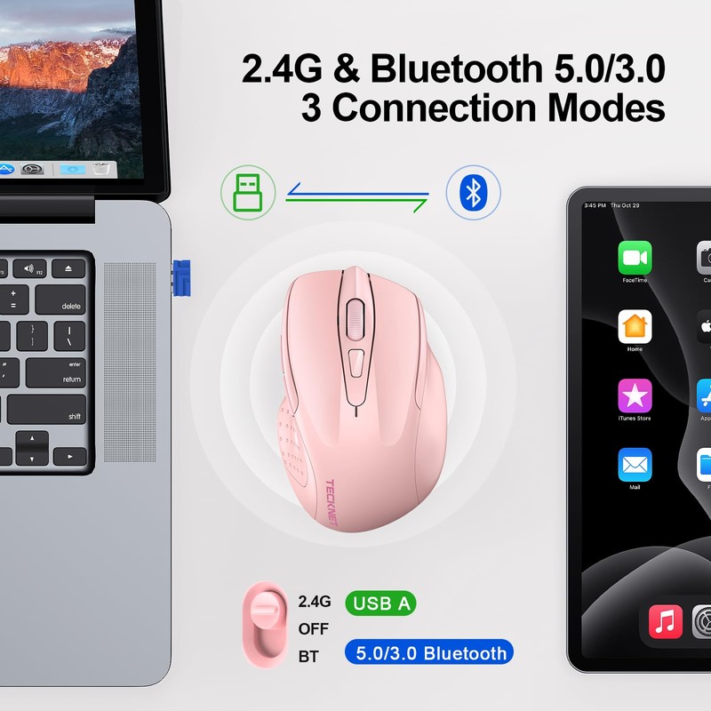 TECKNET Wireless Mouse (2.4G & BT5.0/3.0) Silent 4800 DPI Computer