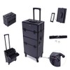 Mefeir 2 in 1 Rolling Makeup Train Case Professional Cosmetic trolley on Wheels Aluminum Nail Cart Cosmetic Suitcase for professional makeup artist, Luggage Lockable w/4 Removable Wheels (Black)
