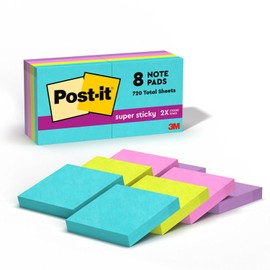 3M, Post-it, Notas Adhesivas, Super Sticky, Super Adhesivas, Miami 2 x 2 pulgadas, 8 unidades, (Modelo 622-8SSMIA)
