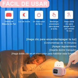 Reloj Despertador Digital para niños con Luz de Noche,Lámpara de noche tostador con herramienta de gestión de tiempo y ABS + PC,Luz Nocturna Infantil para adolescentes, bebés,niños y niñas (pink)