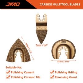 JMD 5-Pack Carbide Multi Tool Blades Oscillating Saw Blades for Tile Cutting Grout Removal Tool Power Multi Tool Accessories for Polishing Cement Grit Grinding