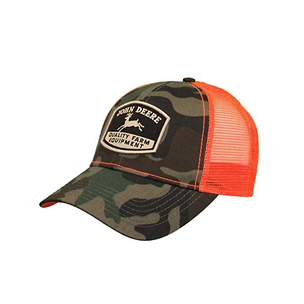 John Deere Tractors Men's Patch Camo Hat with Blaze Orange