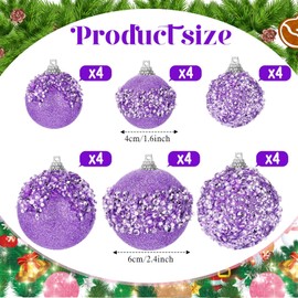 Poen 24 Pcs Glitter Christmas Ball Ornaments Set Christmas Tree Ornaments Hanging Sequin Foam Christmas Balls Decoration for Xmas Tree Wreath Garland Christmas Home Decor Wedding Party (Light Purple)
