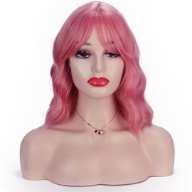 Pastel Wavy Wig With Air Bangs Women's Short Bob Purple Pink Wigs Curly Wavy Shoulder Length Pastel Bob Synthetic Cosplay Wig for Girls Daily Use Colorful Wigs