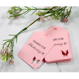 Butterfly Thank You Tags - Thanks for Fluttering By - 12pc (Baby Pink)
