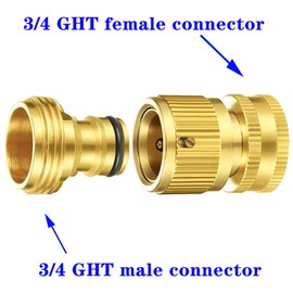 Garden Hose Quick Connector, 3/4 Inch GHT Thread Quick Connect Kit, 4 Sets Solid Brass Water Hose Fittings, No-Leak Water Hose Female Adapter and Male Adapter