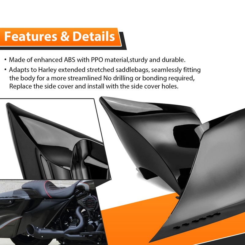 CB Black Stretched Extended Side Panel Cover For Harley Touring