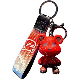 [AIXUAN] Cute color bear key for men women boys girls braid ideas braided rope resin animal pendant metal keychain (Red)