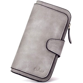 Wallet for Women Leather Clutch Purse Long Ladies Credit Card Holder Organizer Light Grey