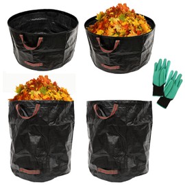 Excello 4-Pack 72 and 63 Gallon Reusable Heavy Duty Gardening Waste Bag Set with Gloves (Black)