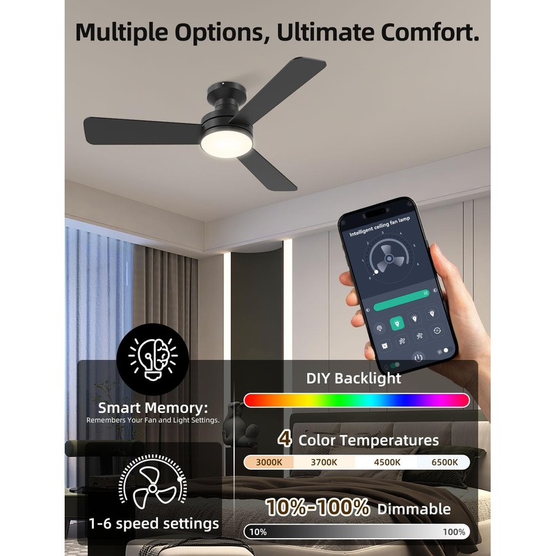 Homlit 42 inch RGB Ceiling Fan with Light, Smart App