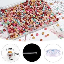 Looconi 1000pcs Colorful Letter Beads 7x4mm and Elastic String with Storage Box for Jewelry Making Bracelet Hair Braids Crafts