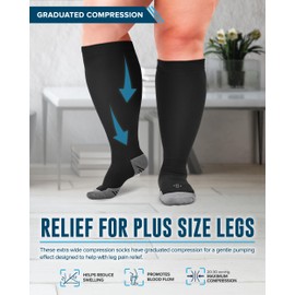Doctor's Select Plus Size Compression Socks Wide Calf - 3 Pairs | Up to 6XL | 20-30mmHg | Black | Compression Socks for Women Wide Calf | Extra Wide Calf Compression Socks Women