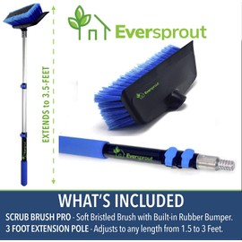 EVERSPROUT 1.5-to-3 Foot Scrub Brush | Built-in Rubber Bumper | Lightweight Extension Pole Handle | Soft Bristles wash Car, RV, Boat, Solar Panel, Deck | Shower Brush for Cleaning | Floor Brush