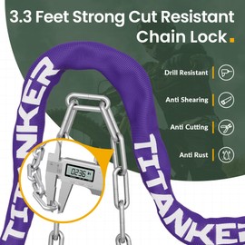 Titanker Bike Chain Lock, 3.3 Feet Security Anti-Theft Bike Lock Chain with Keys Bicycle Chain Lock Bike Locks for Bike, Motorcycle, Bicycle, Door, Gate, Fence, Grill (6mm Thick Chain, Purple)