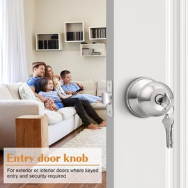 Probrico 3Pack Brushed Nickel One Keyway Ball Door Knobs Entry Lock with Keys,Keyed Alike Door Locksets, Interior Exterior Keyed Hardware