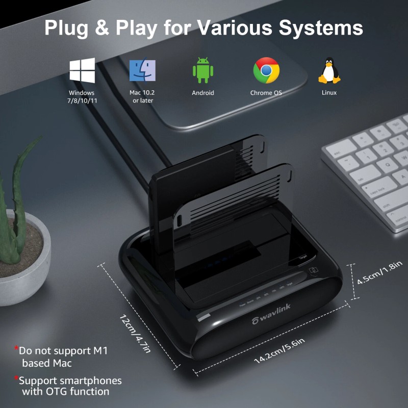 Wavlink Dual Bay External Hard Drive Docking Station supports UASP