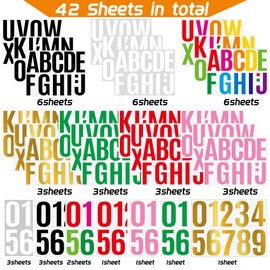 460 PCS 42 Sheets Large Letter Stickers 4 Inch Alphabet Numbers Bulletin Board Letters,Self Adhesive Waterproof Vinyl Stick On Letter Stickers for Poster Board Mailbox Classrooms Decor Multicolor