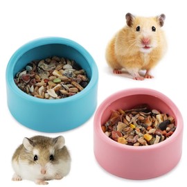2 Pcs Hamster Bowl Plastic Food Bowl and Water Dish for Hamster Hedgehog Guinea Pig Sugar Glider Rat Gerbil Mice Rodent (Blue and Pink)