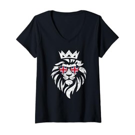 Womens British UK Lion Flag Sunglasses Vintage Novelty Souvenir V-Neck T-Shirt